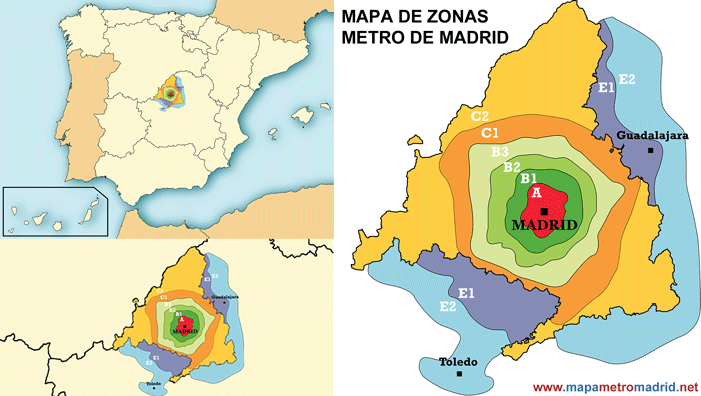 Plano de zonas metro Madrid