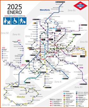 Madrid metro map with elevators updated in 2025